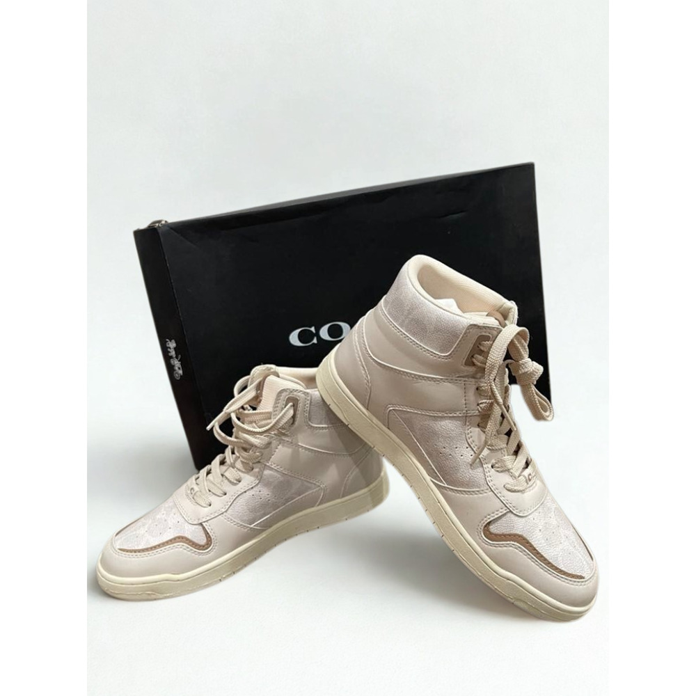 Coach Hi Top Sneakers CD304 Chalk Coated Canvas Women’s Sz 10B NIB MSRP $229 - Picture 4 of 16